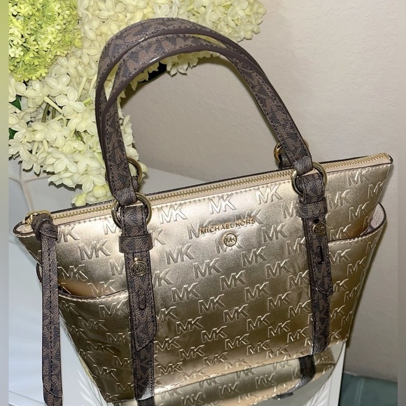 Michael Kors GoldBrown Sullivan Logo Convertible Handbag Strap not incl. - Picture 4 of 16